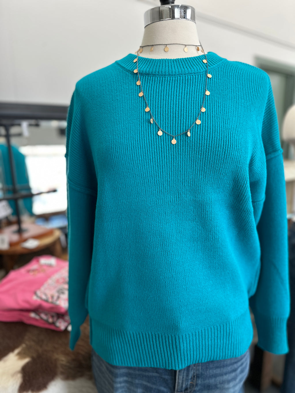 Women's Light Teal Round Neck Sweater