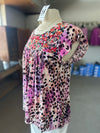 Savanna Jane | Women's Magenta + Black Spot Embroidered Round Neck Flutter Sleeve Top