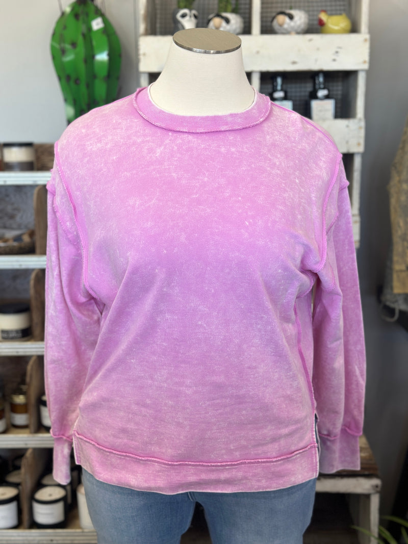 Women's Mauve Acid Wash French Terry Exposed Seam Sweatshirt