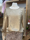 Women's Metallic Gold Round Neck Smocked Sleeve Blouse