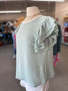 Women's Mint Solid Colored with Ruffled Sleeve Casual Blouse