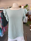 Women's Mint Solid Colored with Ruffled Sleeve Casual Blouse