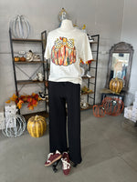 Women's Off White Gold Glitter Pumpkin Crew Neck Tee