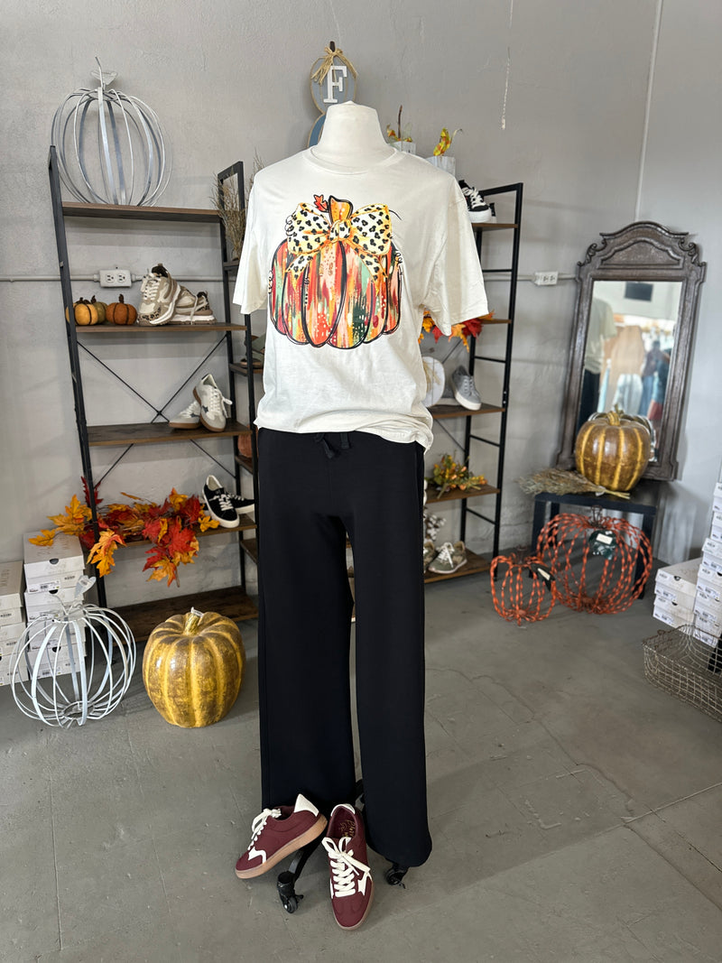 Women's Off White Gold Glitter Pumpkin Crew Neck Tee