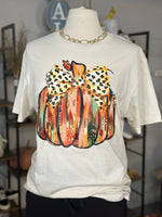 Women's Off White Gold Glitter Pumpkin Crew Neck Tee
