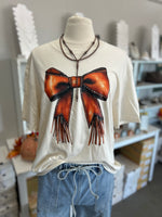Women's Off White Western Bow Crew Neck Tee