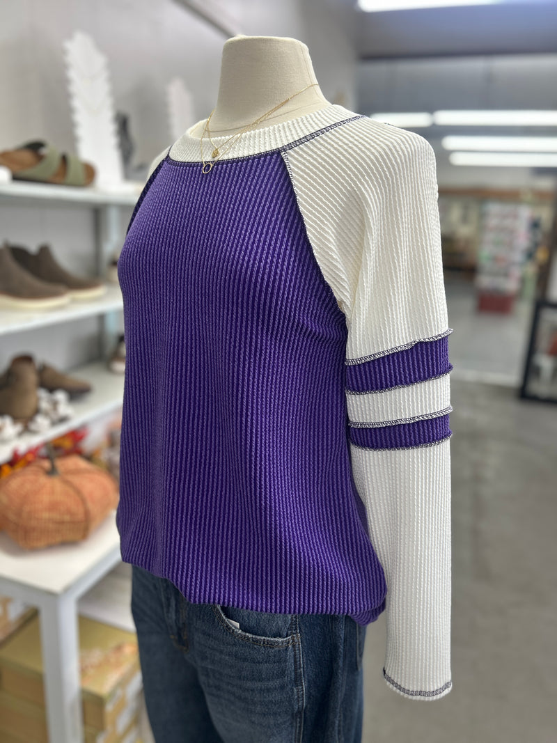 Women's Purple Rib Tunic with Contrast Sleeves