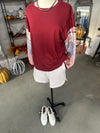 Women's Red Sandalwood Plaid Colorblock Patched Sleeve Raw Seam Sweatshirt