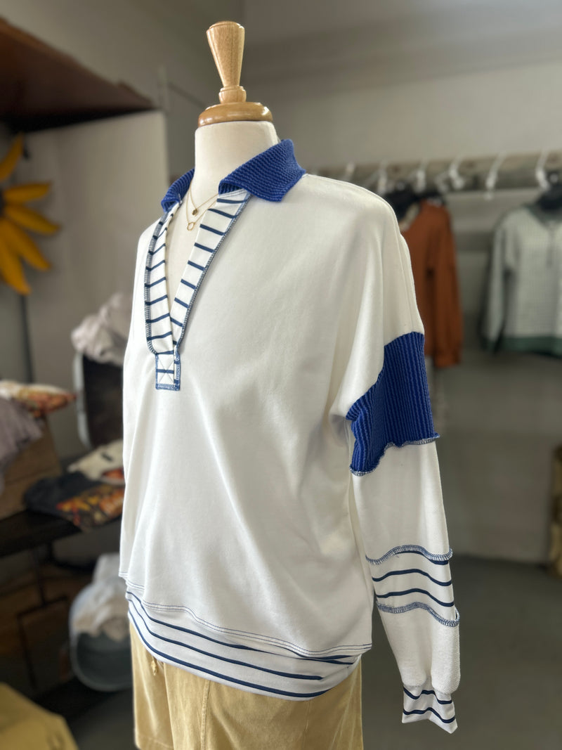 Women's Royal Blue Loose Fit Collared Gameday Pullover