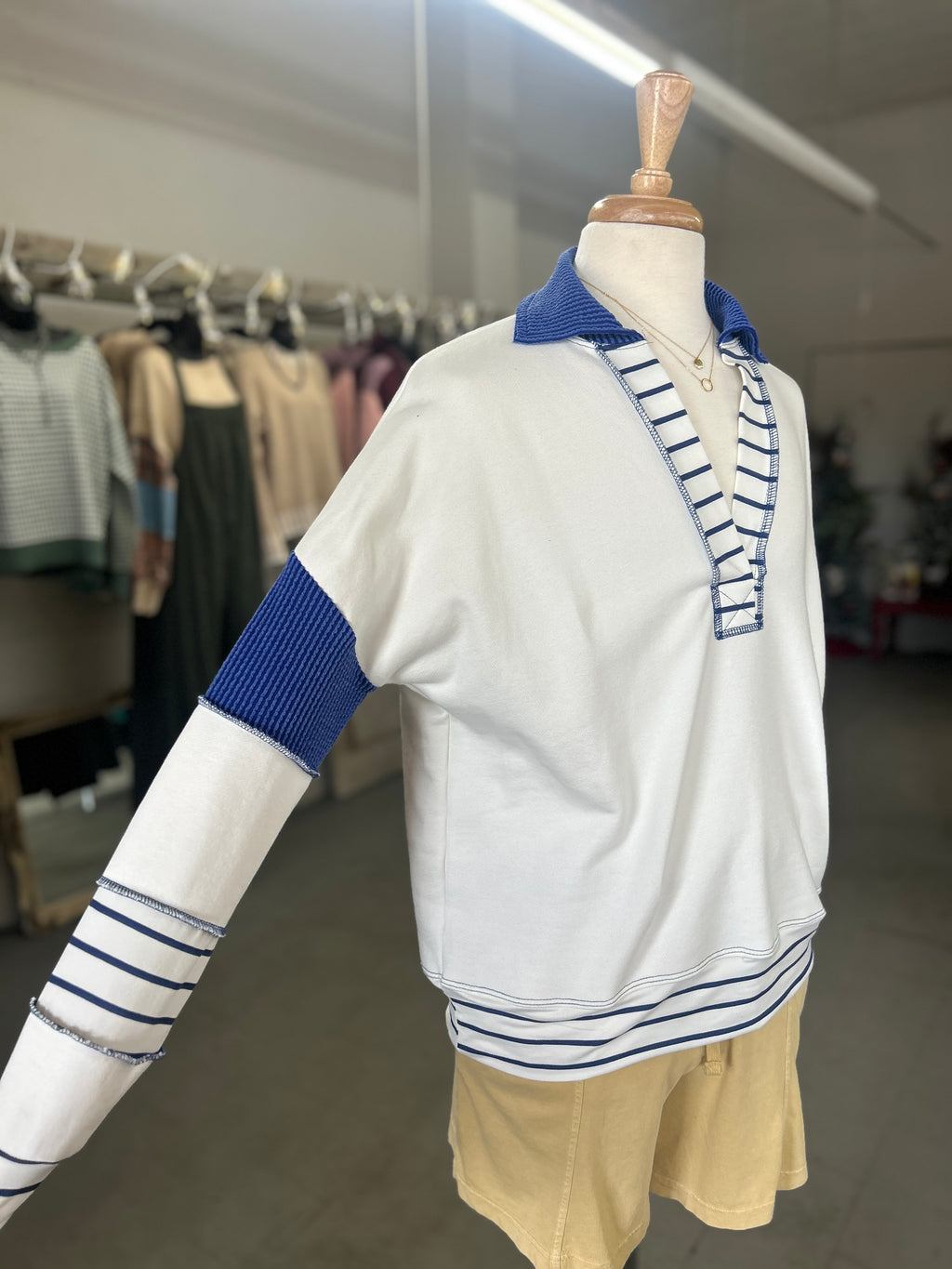 Women's Royal Blue Loose Fit Collared Gameday Pullover