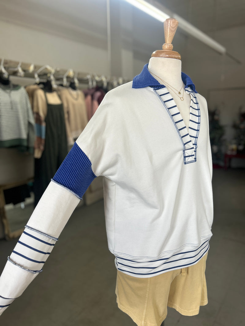 Women's Royal Blue Loose Fit Collared Gameday Pullover