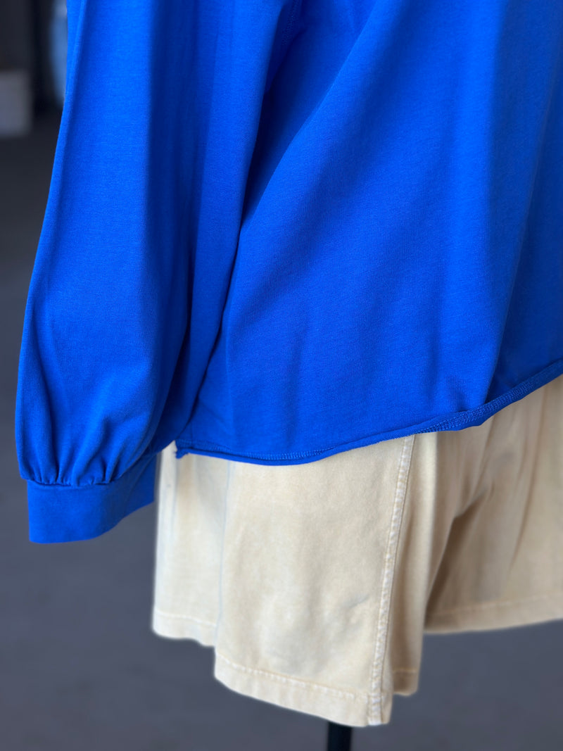 Women's Royal Blue Relaxed Cotton Long Sleeve Top