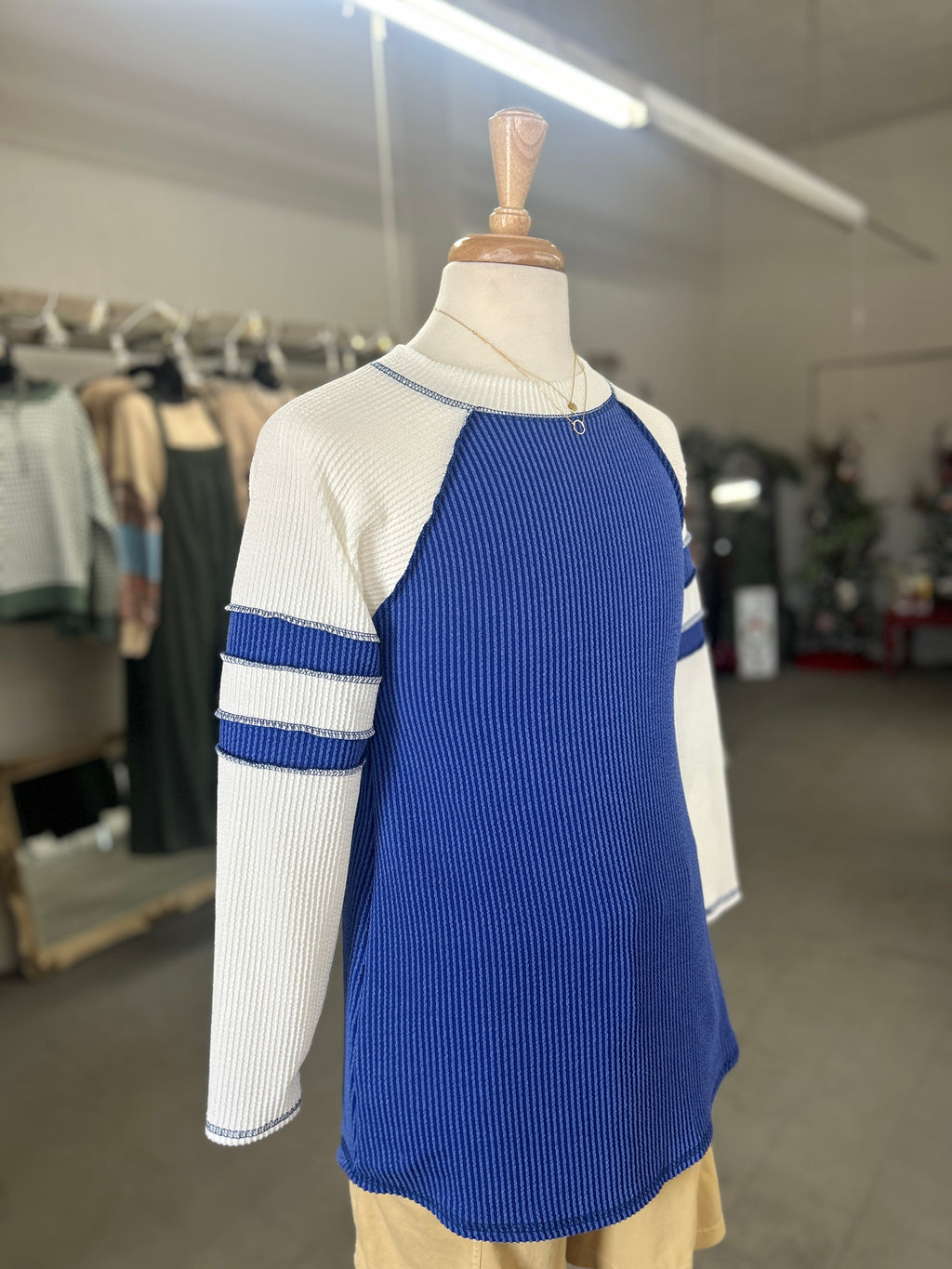 Women's Royal Blue Rib Tunic with Contrast Sleeves