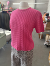 Women's Taffy Pink Cable Knit Short Sleeve Sweater Top