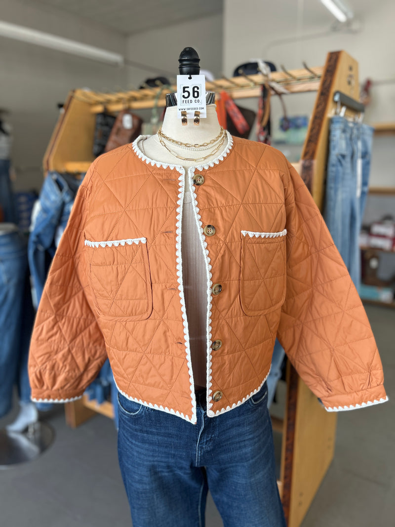 Women's Terracotta Scalloped Trim Quilt Jacket