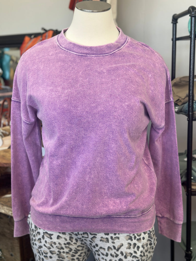 Women's Violet French Terry Washed Pullover Sweatshirt