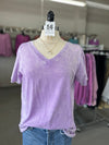 Women's Washed Lavender Short Sleeve V-Neck Top