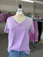 Women's Washed Lavender Short Sleeve V-Neck Top
