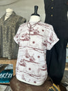 Women's Western Desert Sand Cuffed Short Sleeve Knit Top