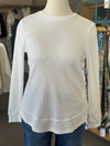 Women's White Waffle Knit Round Hem Long Sleeve Top