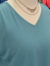Women's Woven Airflow Dusty Teal V-Neck Top