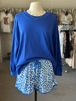 Women's Royal Blue Relaxed Cotton Long Sleeve Top
