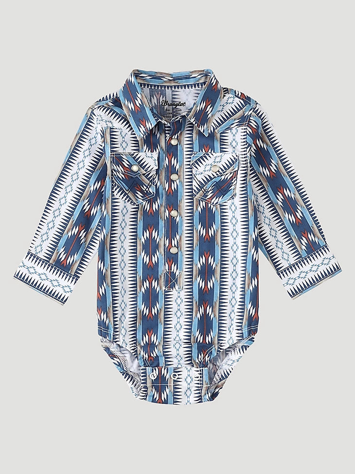 Wrangler® Baby Boy Aztec Print Long Sleeve Body Suit with Western Snap [112334564]