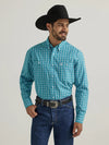 Wrangler® Men's George Strait Long Sleeve Two Pocket in Sea Teal Squares  [112338104]