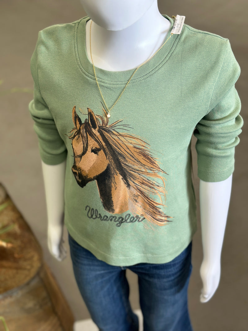 Wrangler® Toddler Girl Horse Graphic Longsleeve Tee in Green [112353059]