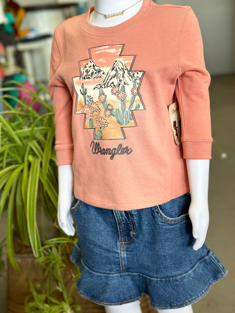 Wrangler® Toddler Girl Long-sleeved Graphic Tee in Desert Pink [112353060]