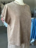 Women's Khaki Corduroy Short Sleeve Top