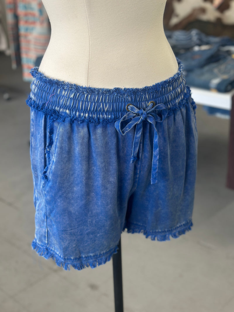 Women's Classic Blue Tencel Mineral Washed Shorts