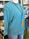 Women's Dusty Teal Brushed Melange Hacci Oversized Sweater