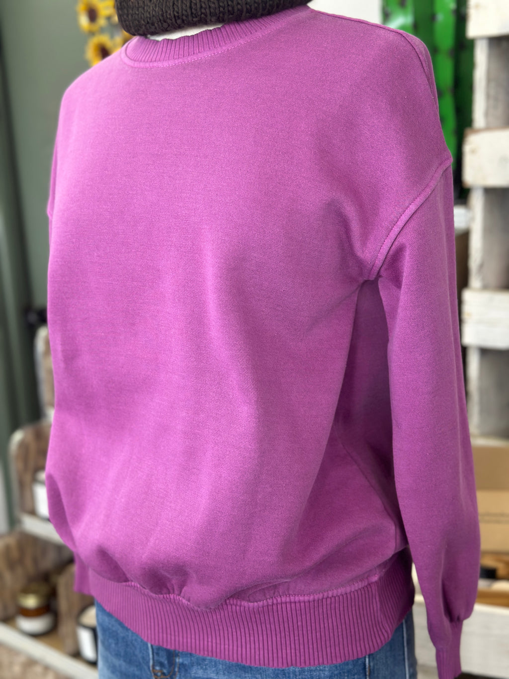 Women's Light Plum Pigment Dyed Fleece Oversized Pullover Sweatshirt