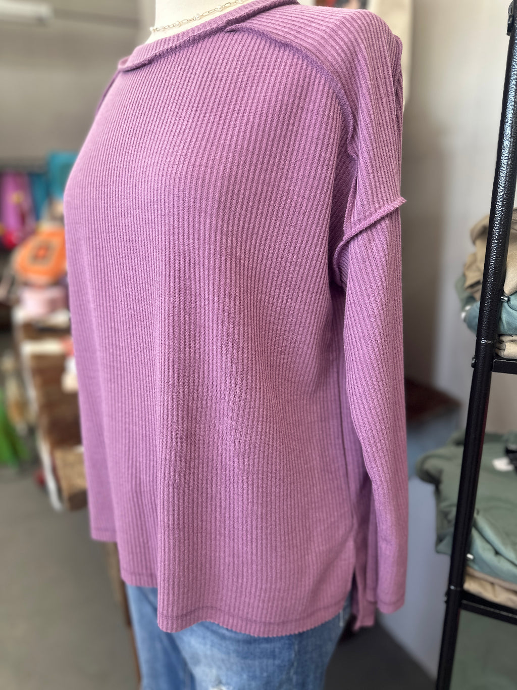 Women's Mauve Ribbed Drop Shoulder Sweater