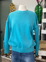 Women's Turquoise Pigment Dyed Fleece Oversized Pullover Sweatshirt