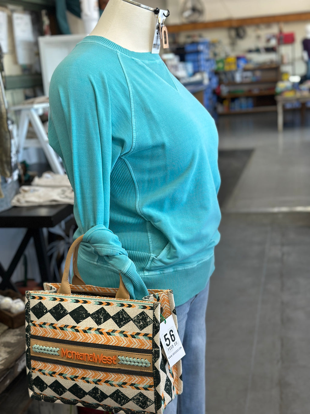 Women's Turquoise Pigment Dyed French Terry Pullover with Pockets