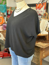 Women's Black Woven Airflow V-Neck Top