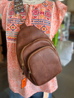 Zippered Crossbody Sling Bag With Patterned Strap