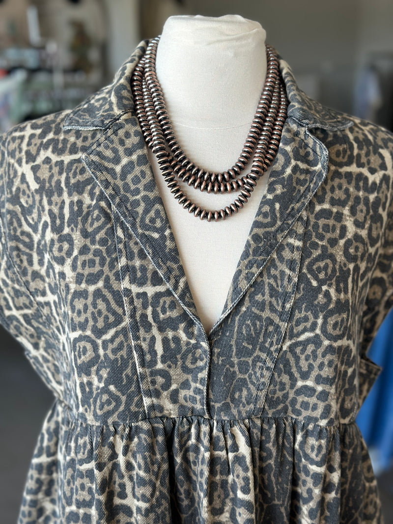 Women's Mineral Washed Leopard Mini Dress with Pockets