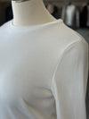 Women's White Waffle Knit Round Hem Long Sleeve Top