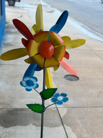 Large Flower Spinner Stake Metal Art