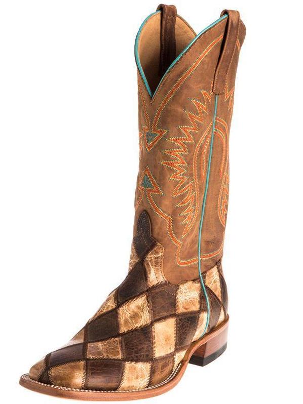 Anderson Bean l Men's Horse Power Crazy Train Brown Patchwork Wide Square Toe Western Boots