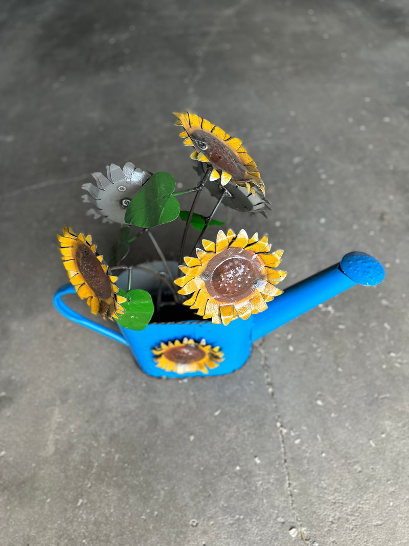Watering Can with Sunflowers Metal Art