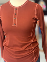 Solid Ribbed Rust Brown Top with Button