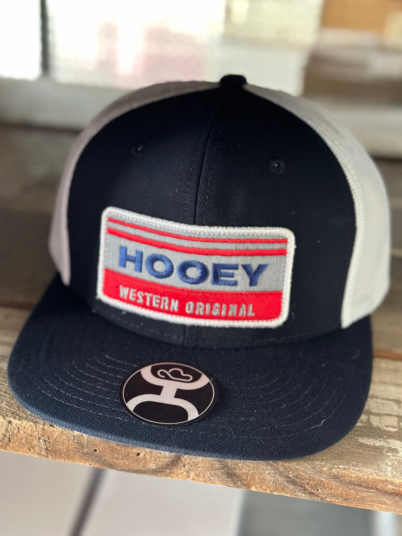 Hooey l Horizon Navy + White 6-Panel Trucker with Red/Grey/Blue Patch