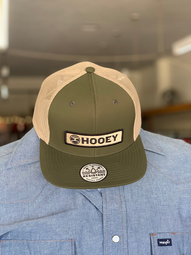 Hooey l Lock Up Olive/Tan 6-Panel Trucker with Tan/Black Rectangle Patch