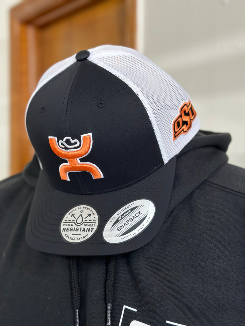 Hooey l Oklahoma State Black/White 6-Panel Trucker with Orange/White Hooey Logo