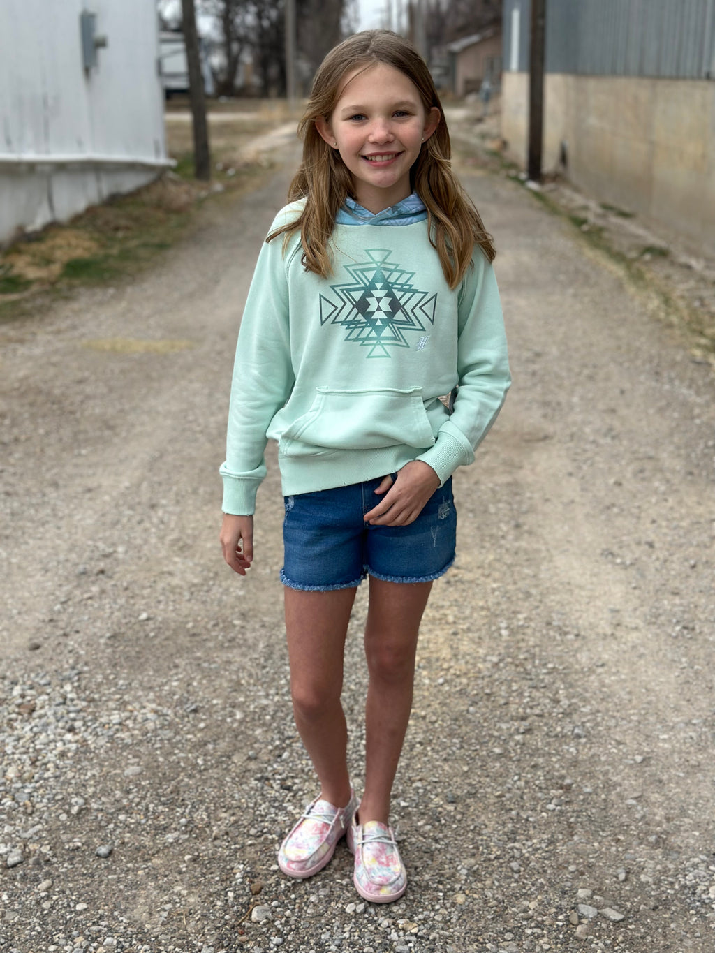 Hooey l Youth Girls Chaparral Teal Hoody with Aztec Design