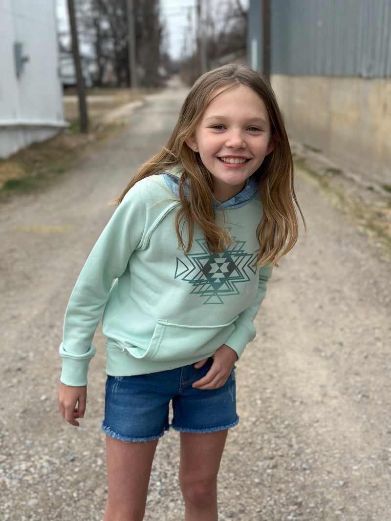 Hooey l Youth Girls Chaparral Teal Hoody with Aztec Design